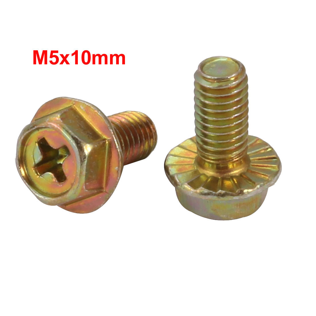 Harfington 20Pcs M5x10mm Yellow Zinc Plated 4.8 Grade phillips Drive Serrated Flange Hex Head Bolt