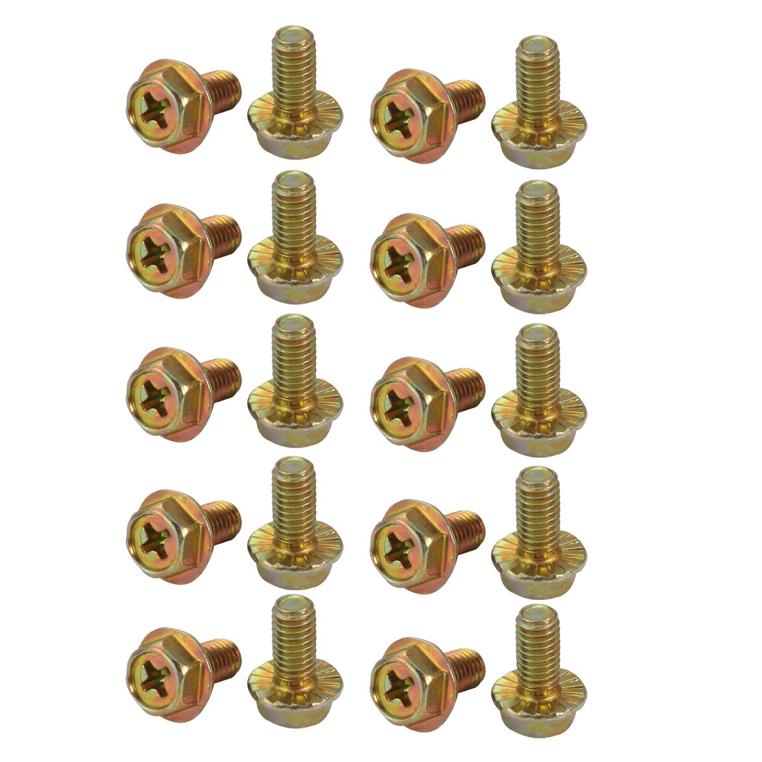 Harfington 20Pcs M5x10mm Yellow Zinc Plated 4.8 Grade phillips Drive Serrated Flange Hex Head Bolt