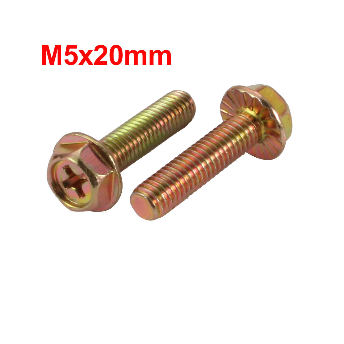Harfington 40Pcs M5x20mm Yellow Zinc Plated 4.8 Grade phillips Drive Serrated Flange Hex Head Bolt
