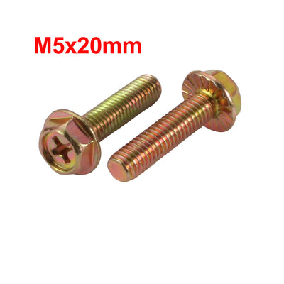 Harfington 40Pcs M5x20mm Yellow Zinc Plated 4.8 Grade phillips Drive Serrated Flange Hex Head Bolt