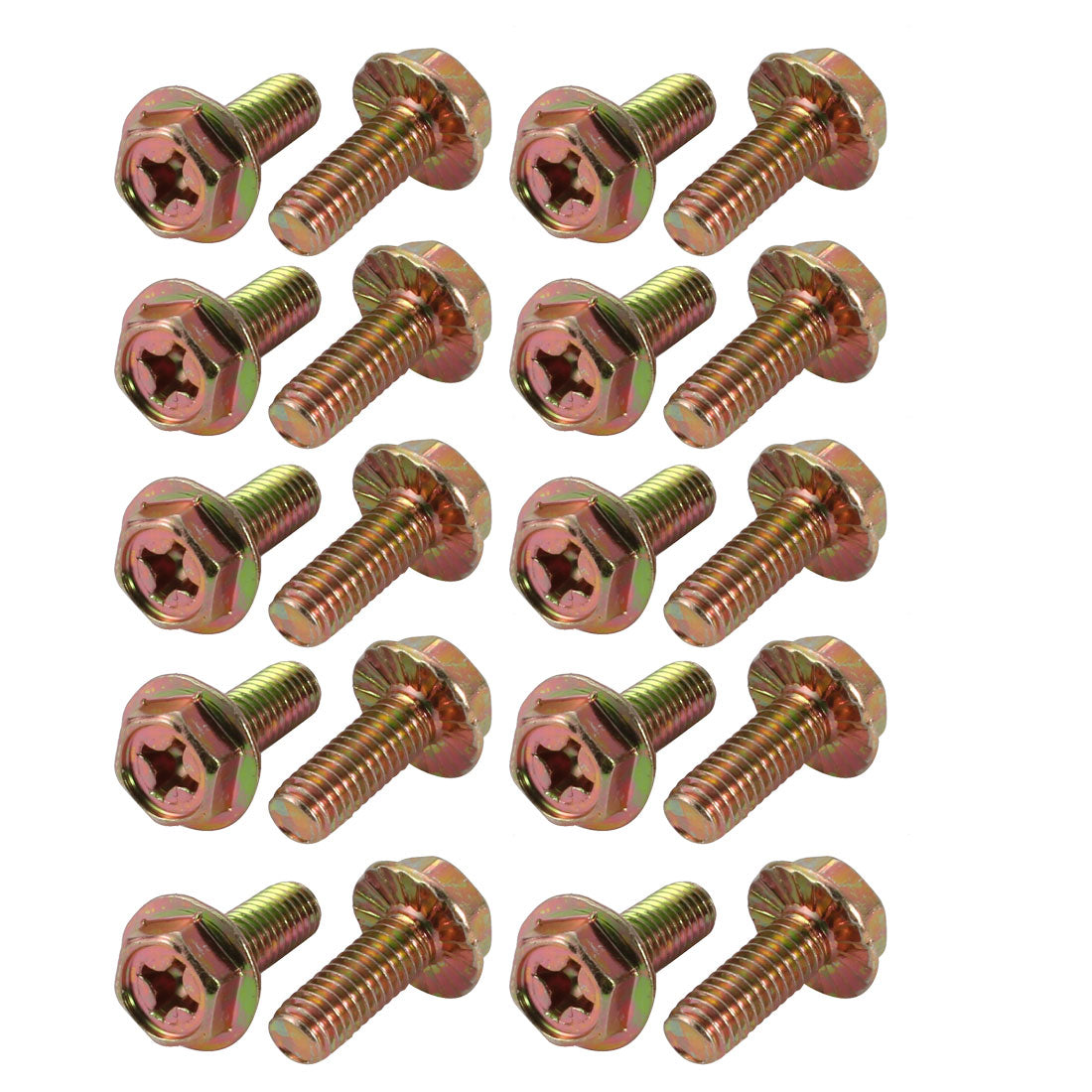 Harfington 20Pcs M6x16mm Yellow Zinc Plated 4.8 Grade phillips Drive Serrated Flange Hex Head Bolt