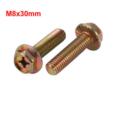 Harfington 8Pcs M8x30mm Yellow Zinc Plated 4.8 Grade phillips Drive Serrated Flange Hex Head Bolt