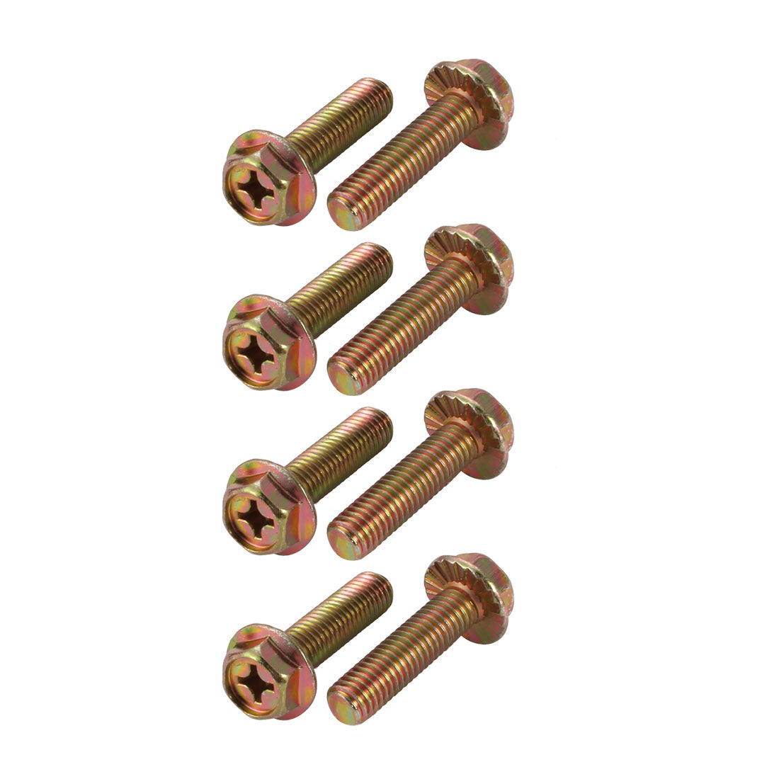 Harfington 8Pcs M8x30mm Yellow Zinc Plated 4.8 Grade phillips Drive Serrated Flange Hex Head Bolt