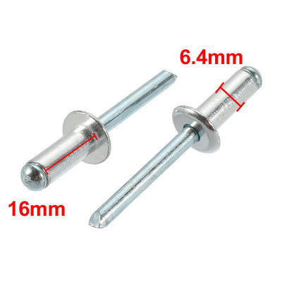 Harfington 20 Pcs 6.4mm x 16mm x 13mm Aluminum Open End Large Flange Blind Rivets