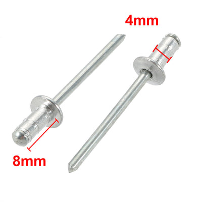 Harfington 200 Pcs 4mm x 8mm Aluminum/Steel Open Type Blind Rivets