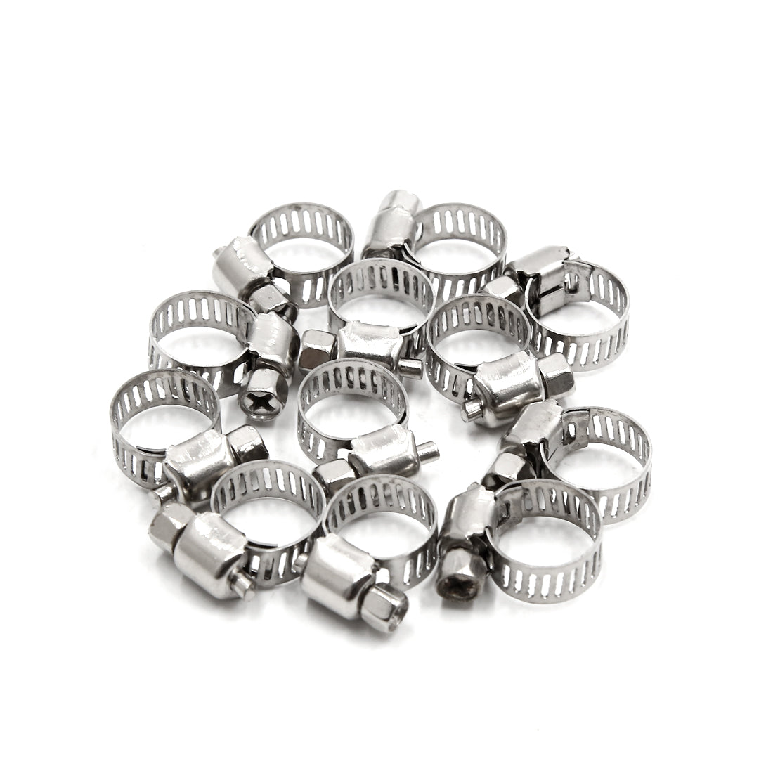 Harfington 12Pcs Metal Adjustable Drive Hose Clamp Fuel Line  Clip 8-12mm for Car