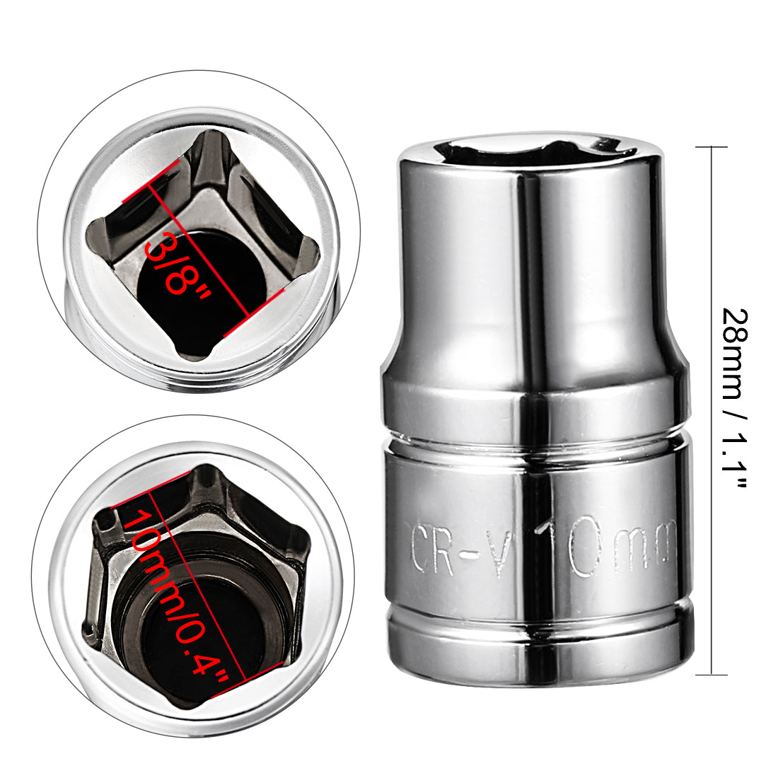 Harfington 2Pcs 3/8-inch Drive 10mm Cr-V 6-Point Shallow Socket