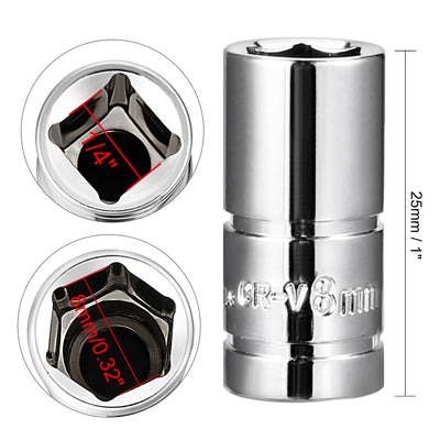 Harfington 2Pcs 1/4-inch Drive 8mm Cr-V 6-Point Shallow Socket