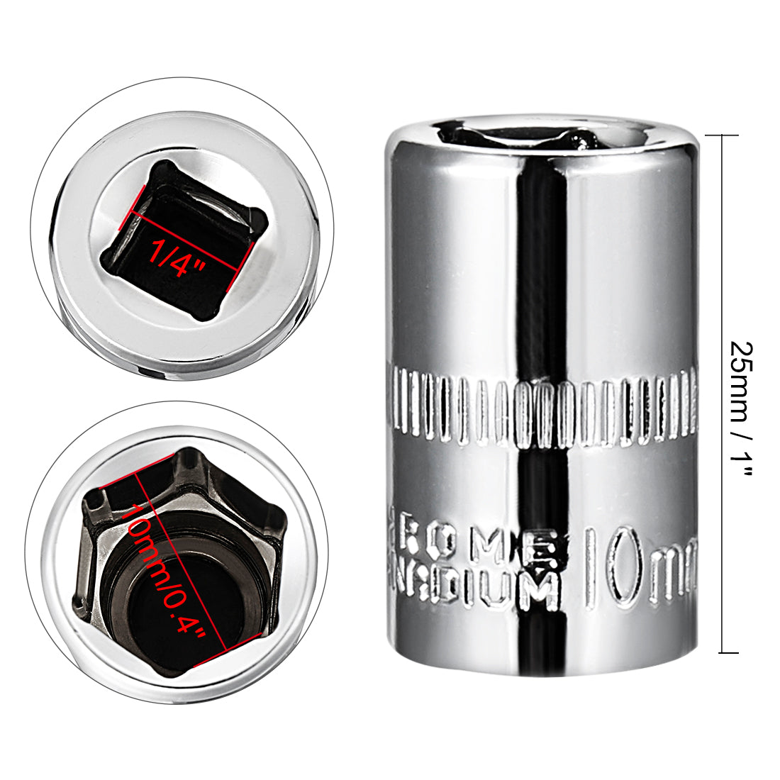 Harfington 4Pcs 1/4-inch Drive 10mm Cr-V 6-Point Shallow Socket