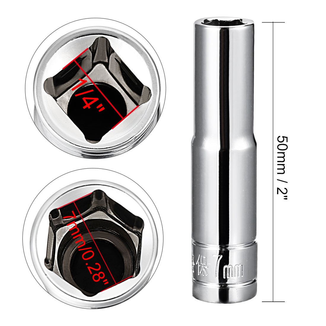 Harfington 2Pcs 1/4-inch Drive 7mm Cr-V 6-Point Deep Socket