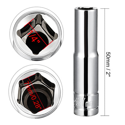 Harfington 2Pcs 1/4-inch Drive 7mm Cr-V 6-Point Deep Socket