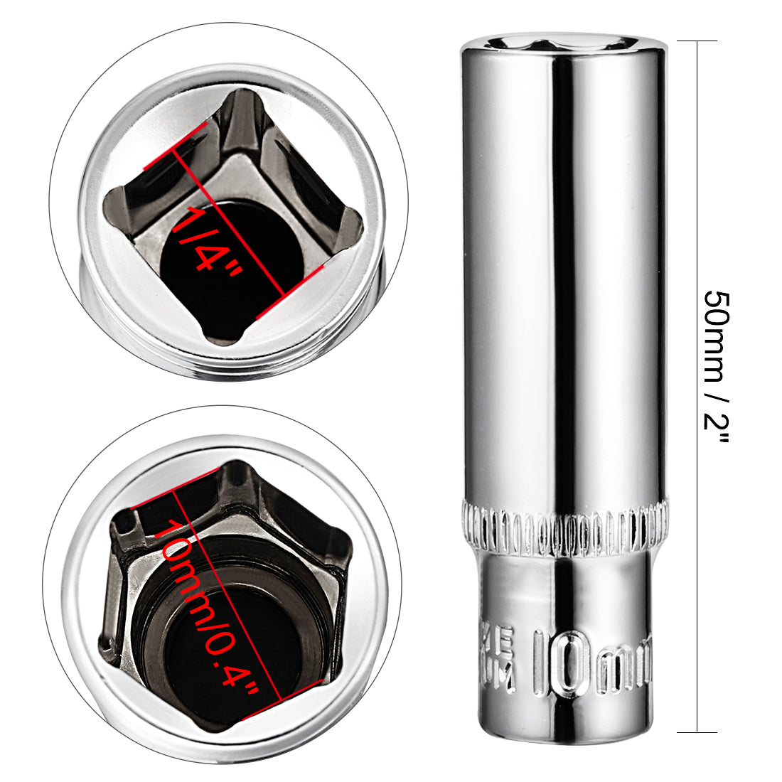 Harfington 4Pcs 1/4-inch Drive 10mm Cr-V 6-Point Deep Socket