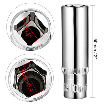 Harfington 4Pcs 1/4-inch Drive 10mm Cr-V 6-Point Deep Socket