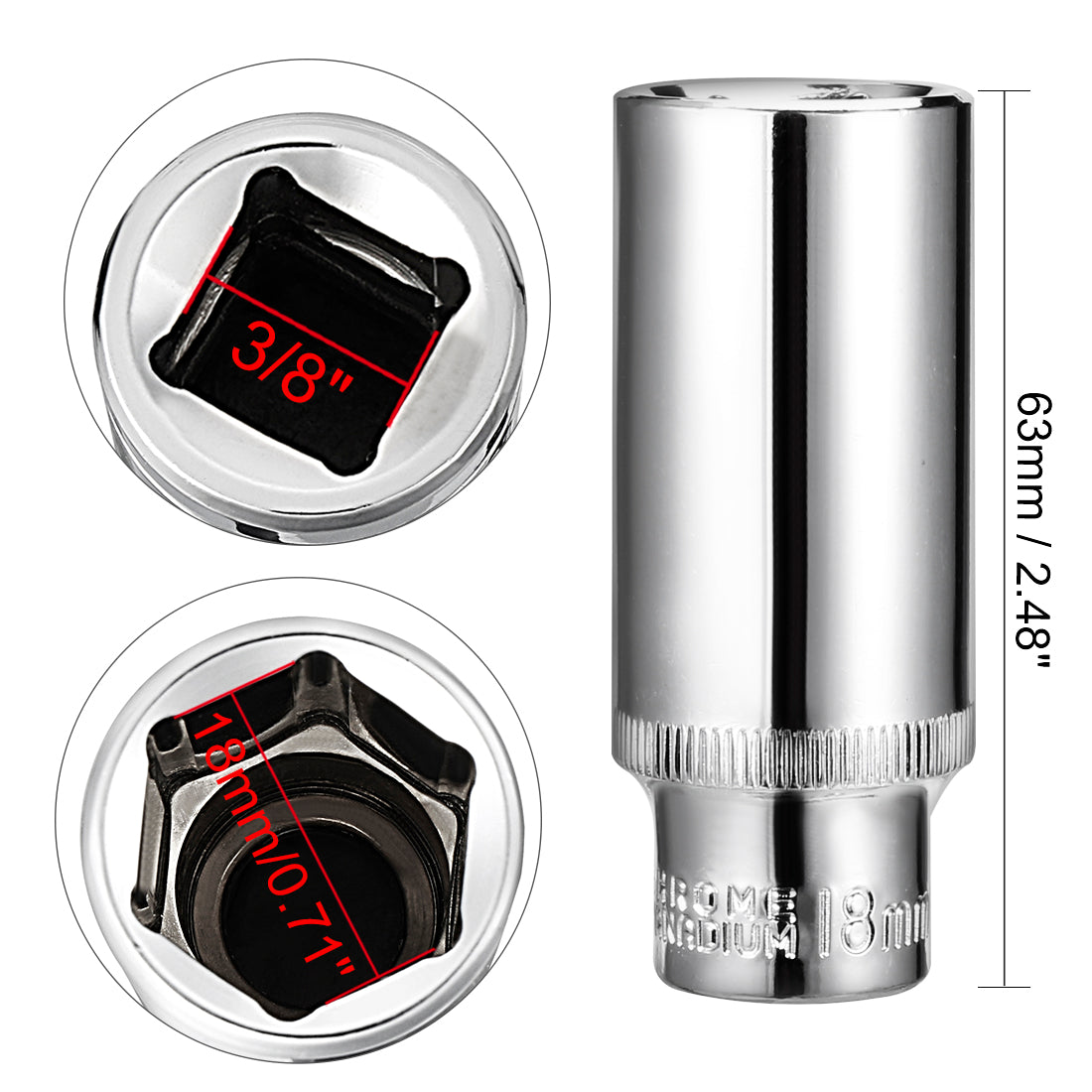 Harfington Square Drive 6-Point Deep Socket, Metric, Cr-V (Polishing)