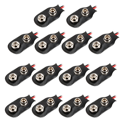Harfington 14pcs DC 9V Battery Clip I-Type Buckle Connector Faux Leather Housing Lead Wire 14.5cm Length