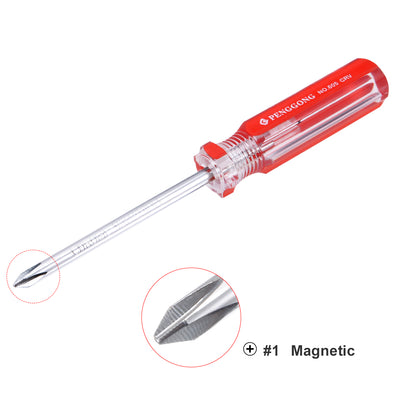 Harfington Magnetic  Phillips Screwdriver with Round Shaft Clear Red Handle