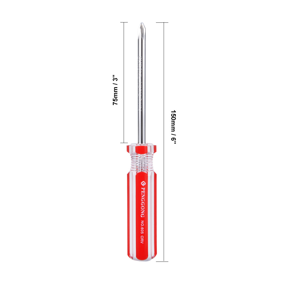 Harfington Magnetic  Phillips Screwdriver with Round Shaft Clear Red Handle