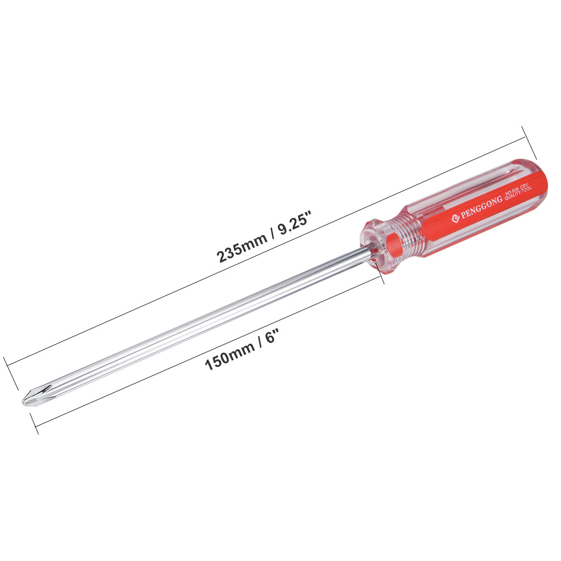 Harfington Magnetic  Phillips Screwdriver with Round Shaft Clear Red Handle