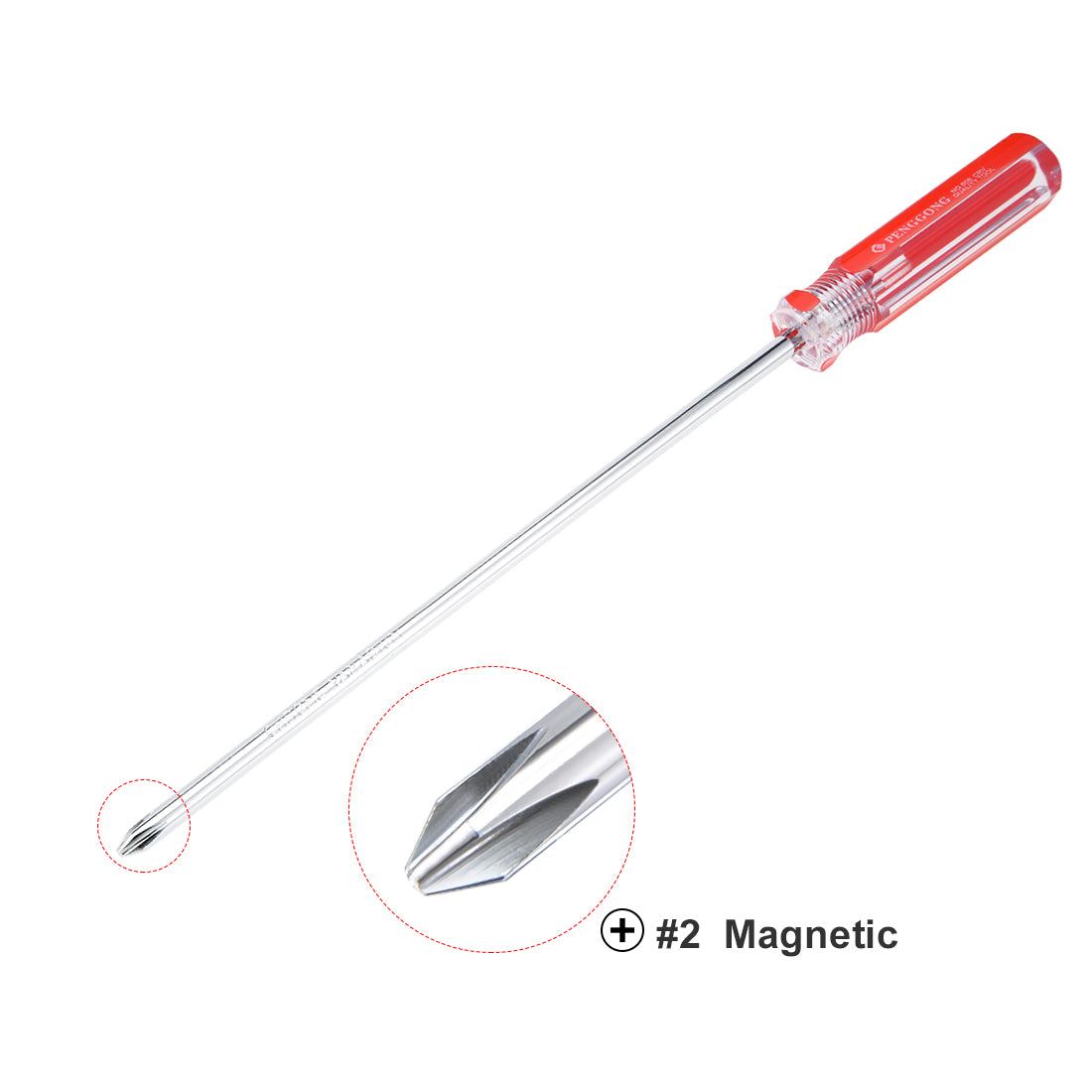 Harfington Magnetic  Phillips Screwdriver with Round Shaft Clear Red Handle