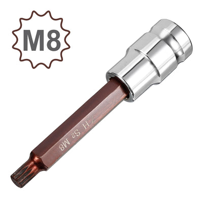 Harfington 1/2" Drive x M8 (8mm) Triple Square Spline Bit Socket, S2 Steel Bits, CR-V Sockets 4" Length