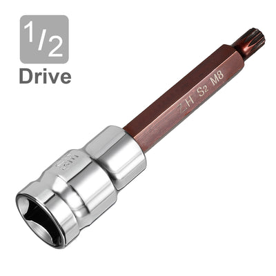 Harfington 1/2" Drive x M8 (8mm) Triple Square Spline Bit Socket, S2 Steel Bits, CR-V Sockets 4" Length