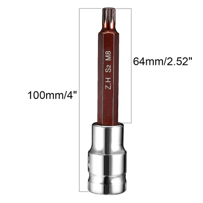 Harfington 1/2" Drive x M8 (8mm) Triple Square Spline Bit Socket, S2 Steel Bits, CR-V Sockets 4" Length