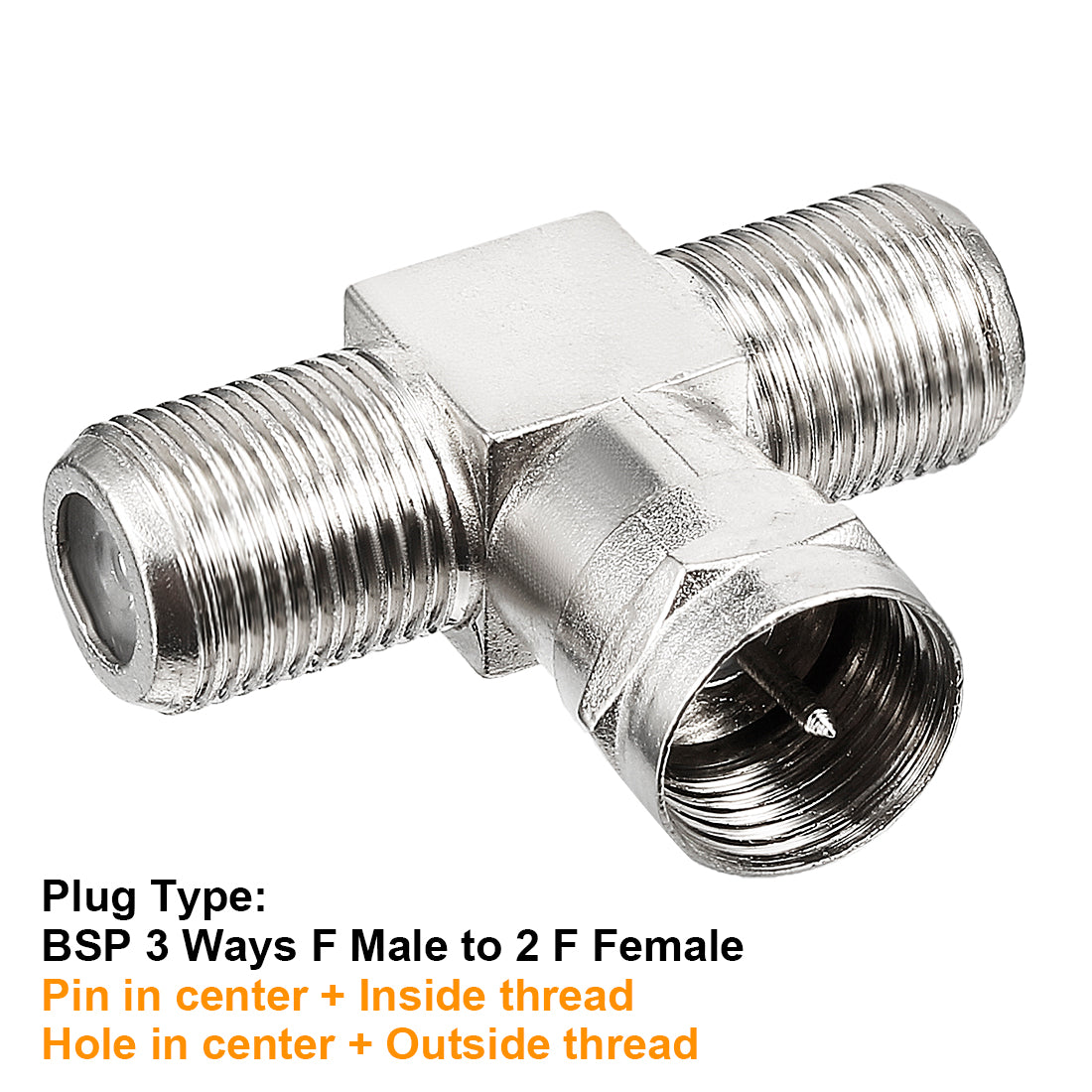 Harfington 15 Pcs Silver Tone BSP 3 Ways F Male to 2 F Female Jack RF Coaxial Adapter Connector