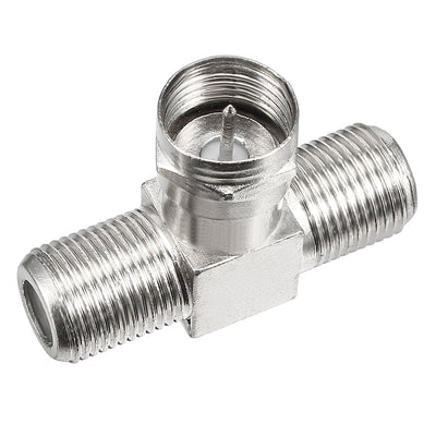 Harfington 15 Pcs Silver Tone BSP 3 Ways F Male to 2 F Female Jack RF Coaxial Adapter Connector