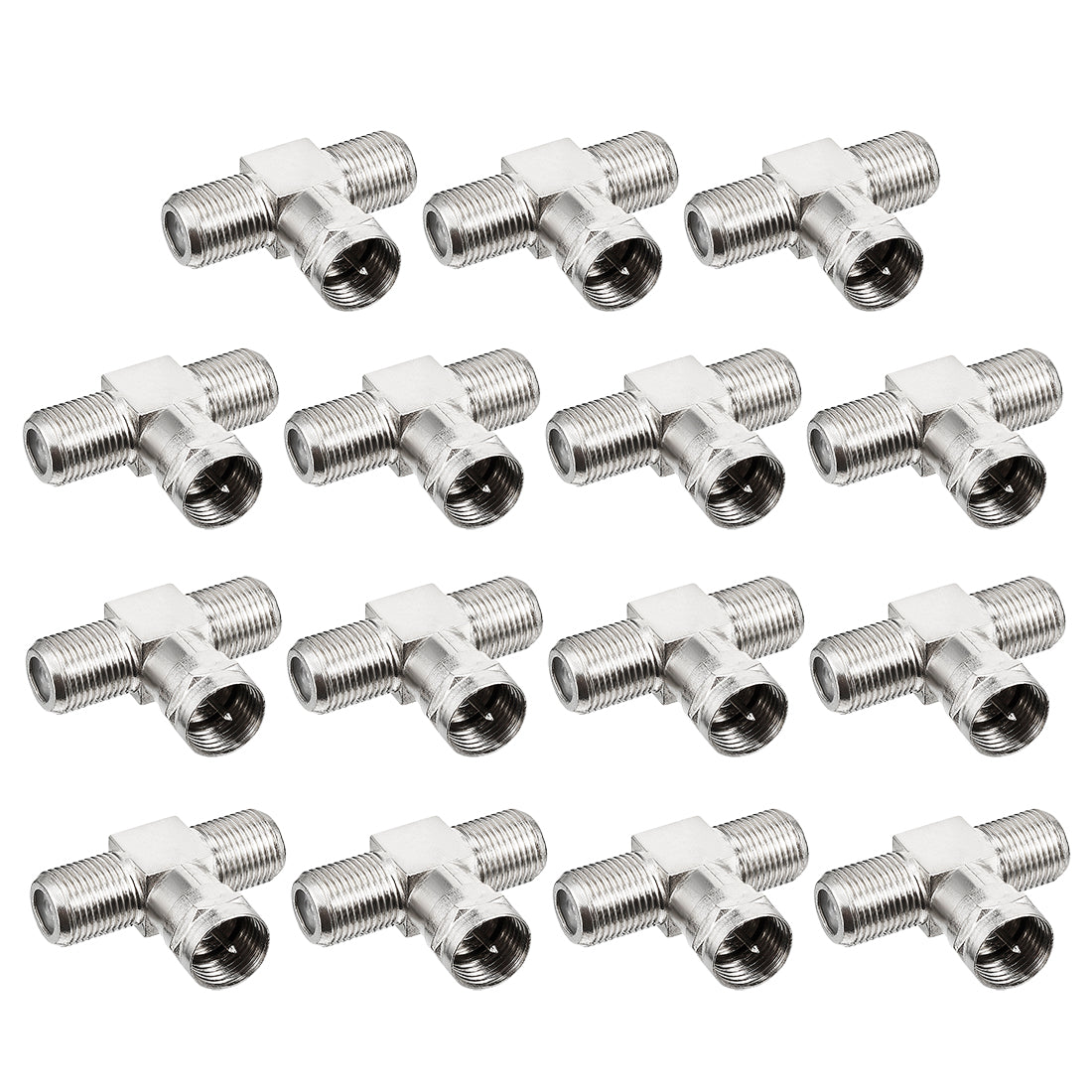 Harfington 15 Pcs Silver Tone BSP 3 Ways F Male to 2 F Female Jack RF Coaxial Adapter Connector