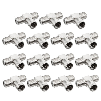 Harfington 15 Pcs Silver Tone BSP 3 Ways F Male to 2 F Female Jack RF Coaxial Adapter Connector