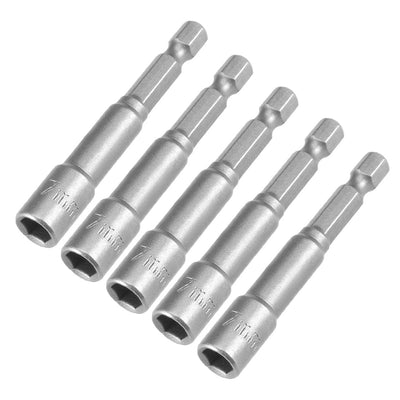 Harfington 5 Pcs 1/4" Quick-Change Hex Shank 7mm Magnetic Nut Sockets Driver, 65mm Length