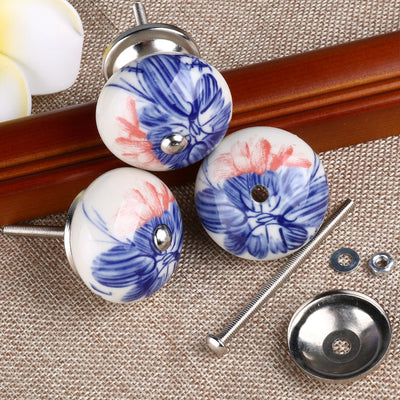 Harfington 6 x Hand Painted Ceramic Door Knobs Cabinet Drawer Wardrobe Cupboard Pull Handles