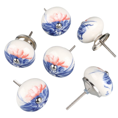 Harfington 6 x Hand Painted Ceramic Door Knobs Cabinet Drawer Wardrobe Cupboard Pull Handles