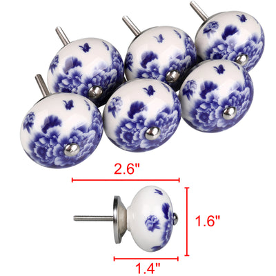 Harfington 6 x Hand Painted Ceramic Door Knobs Cabinet Drawer Wardrobe Cupboard Pull Handles