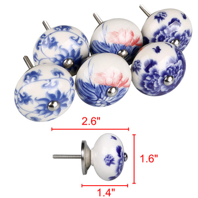 Harfington 6 x Hand Painted Ceramic Door Knobs Cabinet Drawer Wardrobe Cupboard Pull Handles