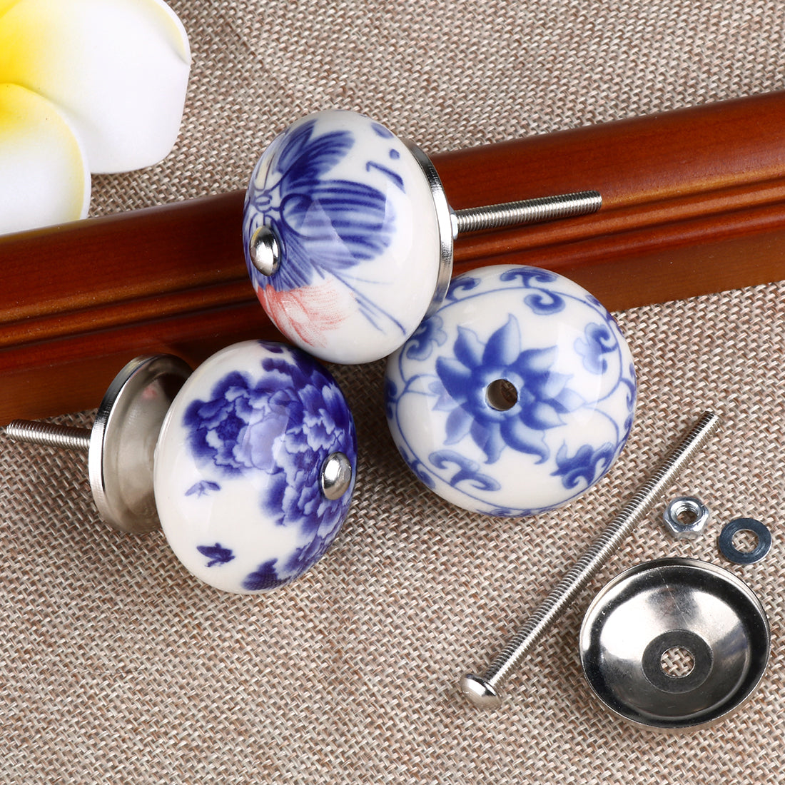 Harfington 6 x Hand Painted Ceramic Door Knobs Cabinet Drawer Wardrobe Cupboard Pull Handles