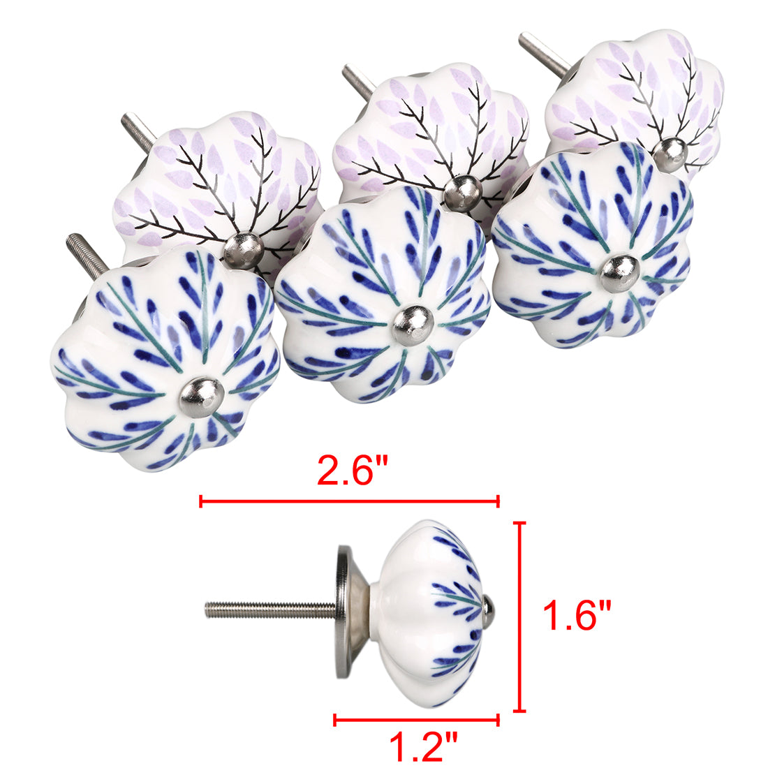 Harfington 6 x Hand Painted Ceramic Door Knobs Cabinet Drawer Wardrobe Cupboard Pull Handles