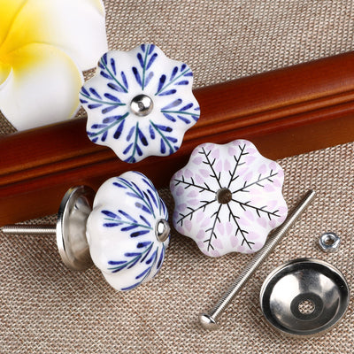 Harfington 6 x Hand Painted Ceramic Door Knobs Cabinet Drawer Wardrobe Cupboard Pull Handles