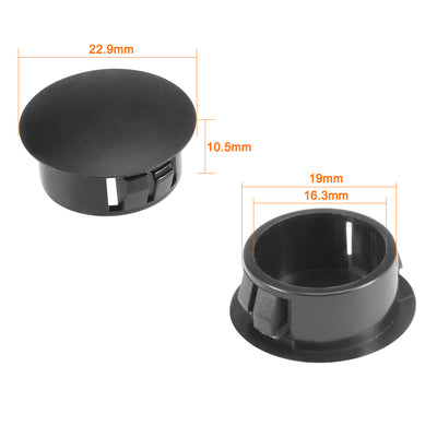 Harfington 18pcs  19mm x 10.5mm Black Nylon Round Snap Panel Locking Hole Plugs Cover
