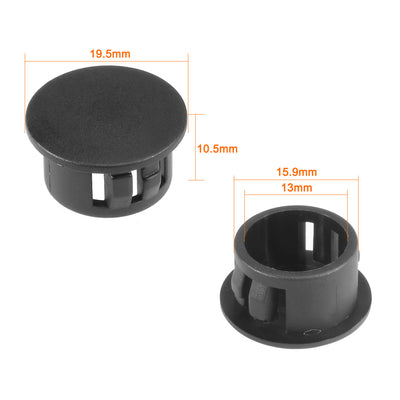 Harfington 15pcs  15.9mm x 10.5mm Black Nylon Round Snap Panel Locking Hole Plugs Cover