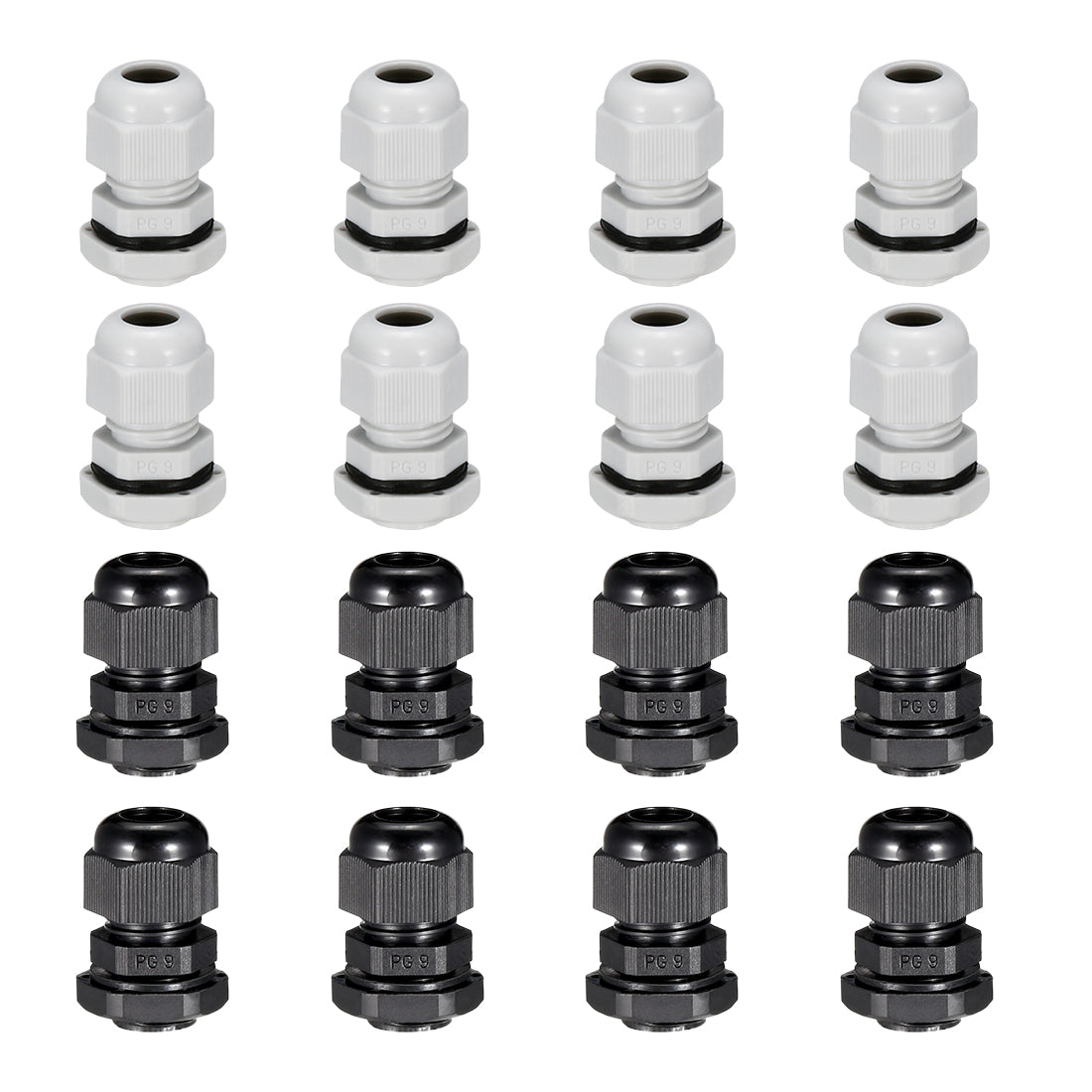 Harfington 16Pcs PG9 Cable Gland Waterproof Connector Plastic Wire Glands Joints White Black for 4-8mm Dia Wires