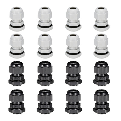 Harfington 16Pcs PG9 Cable Gland Waterproof Connector Plastic Wire Glands Joints White Black for 4-8mm Dia Wires