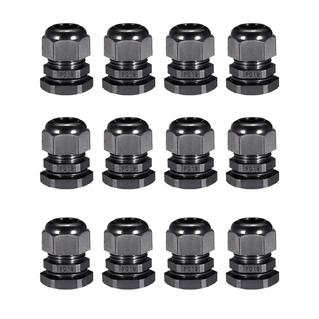 Harfington 12Pcs PG19 Cable Gland Waterproof Connector Plastic Wire Glands Joints Black for 12-15mm Dia Wires