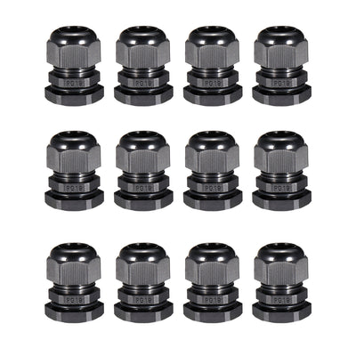 Harfington 12Pcs PG19 Cable Gland Waterproof Connector Plastic Wire Glands Joints Black for 12-15mm Dia Wires