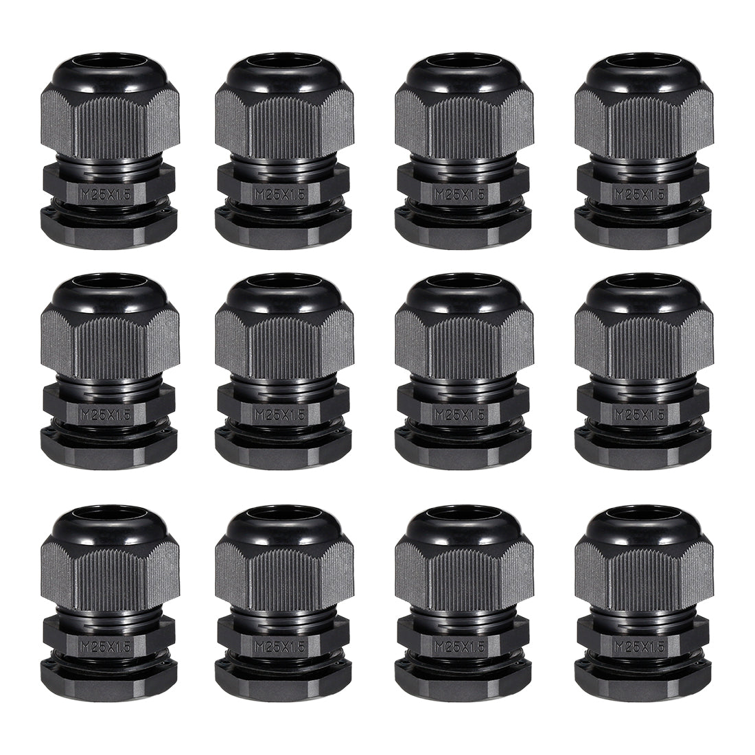 Harfington 12Pcs M25 Cable Gland Waterproof Connector Plastic Wire Glands Joints Black for 9-17mm Dia Wires