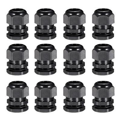 Harfington 12Pcs M25 Cable Gland Waterproof Connector Plastic Wire Glands Joints Black for 9-17mm Dia Wires