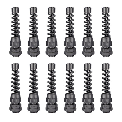 Harfington 12Pcs PG7 Cable Gland Black Waterproof Plastic Joint with Strain Relief for 3mm-6.5mm Dia Wire