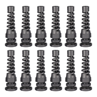 Harfington 12Pcs PG9 Cable Gland Black Waterproof Plastic Joint with Strain Relief for 4mm-8mm Dia Wire