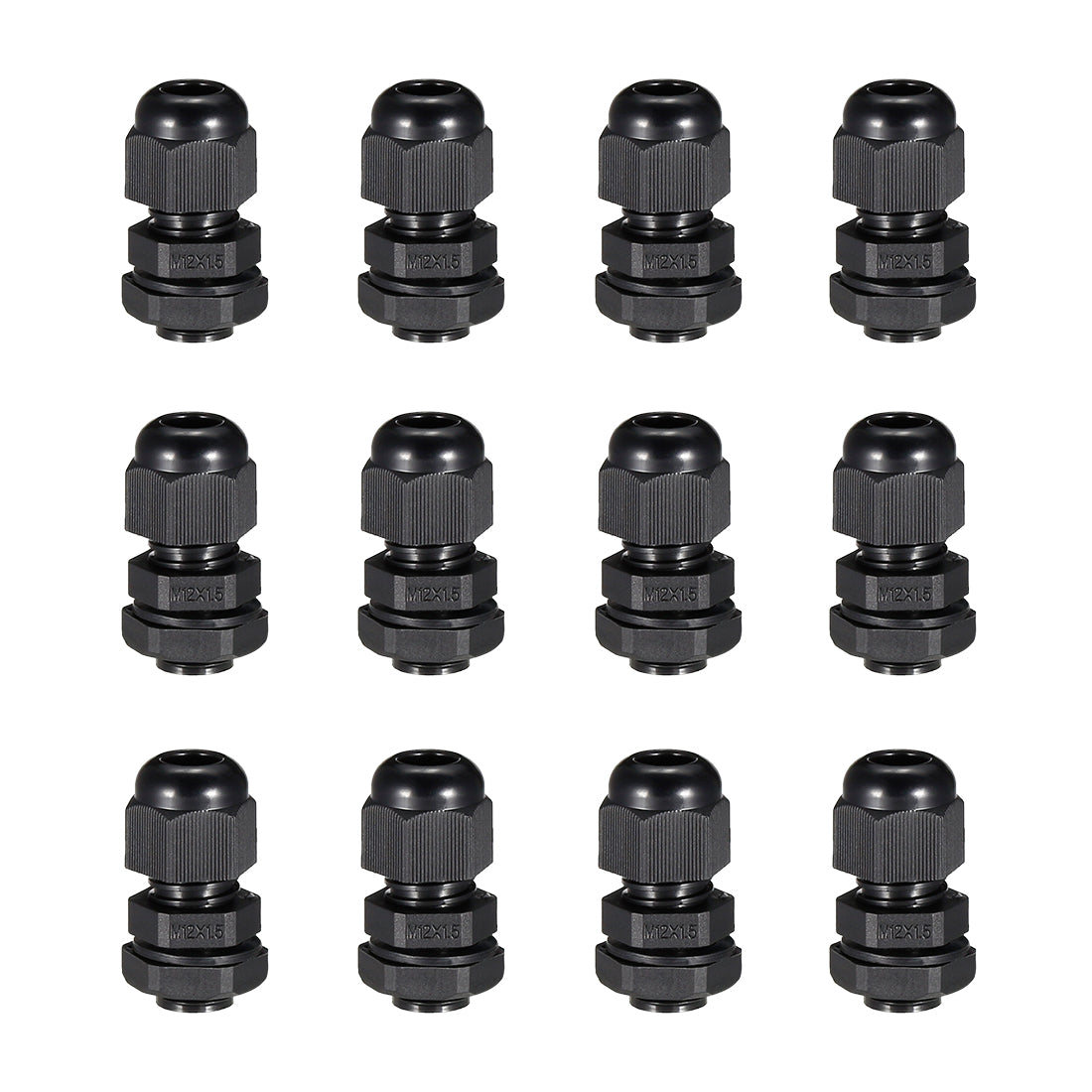 Harfington 12Pcs M12 Cable Gland Waterproof Plastic Joint Adjustable Locknut Black for 3mm-6.5mm Dia Cable Wire