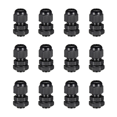 Harfington 12Pcs M12 Cable Gland Waterproof Plastic Joint Adjustable Locknut Black for 3mm-6.5mm Dia Cable Wire